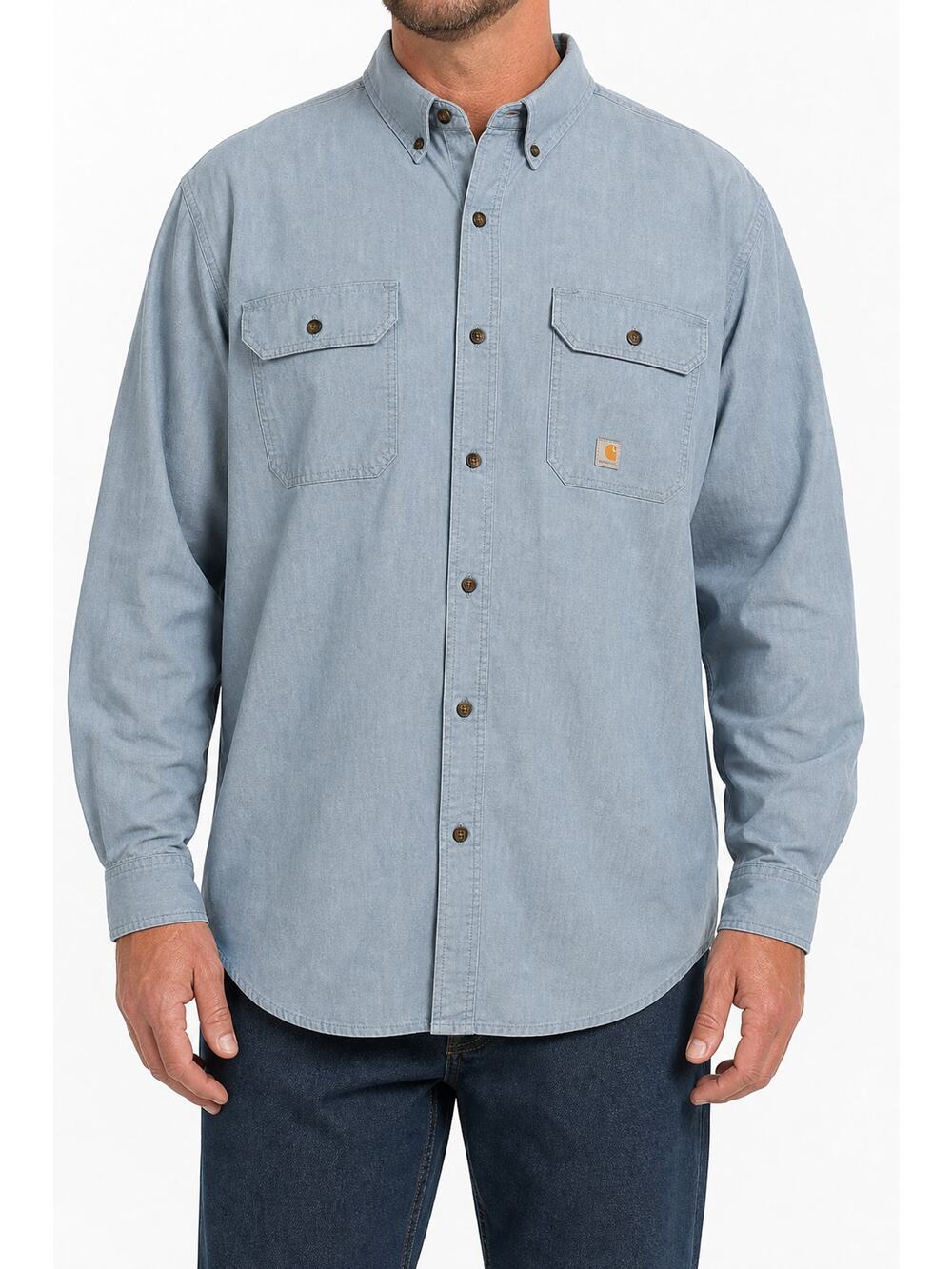 Carhartt Men S202 CBL Chambray Work Shirt Blue 2XL XXL Tall Uniform Long Sleeve